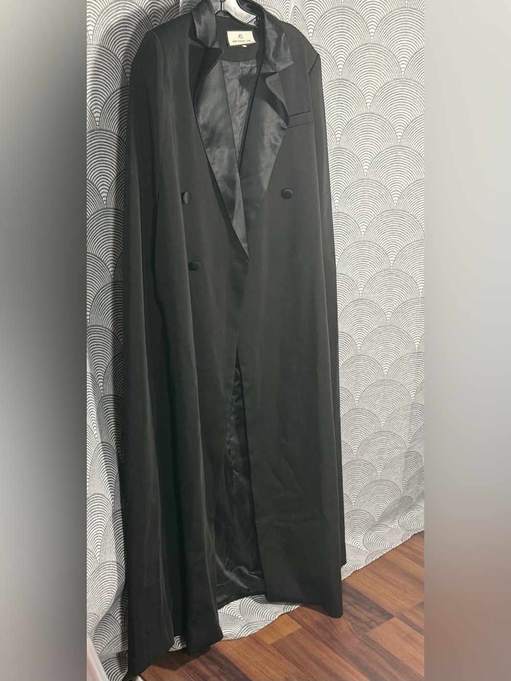 Amy Enjoy Life Floor Length Blazer Cape with satin lapel